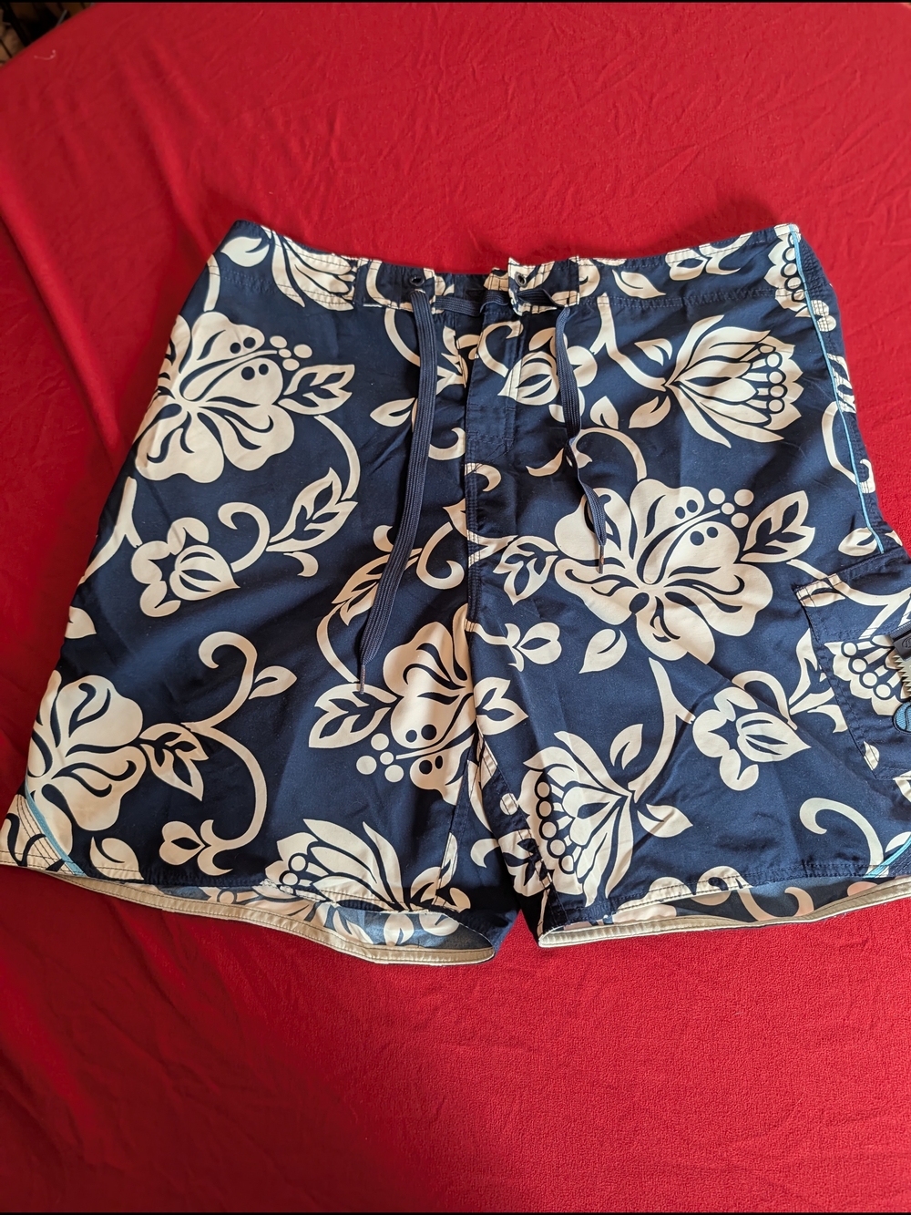 Quiksilver Navy and White Floral Drawstring Women's Bermuda Shorts